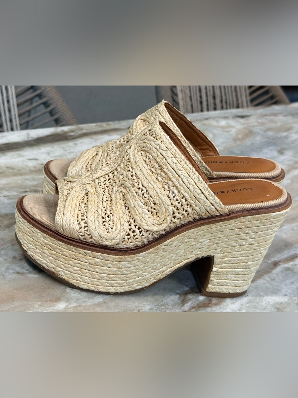 Women’s LUCKY BRAND Natural woven platform mule sandals- Size 6 - Picture 2 of 7